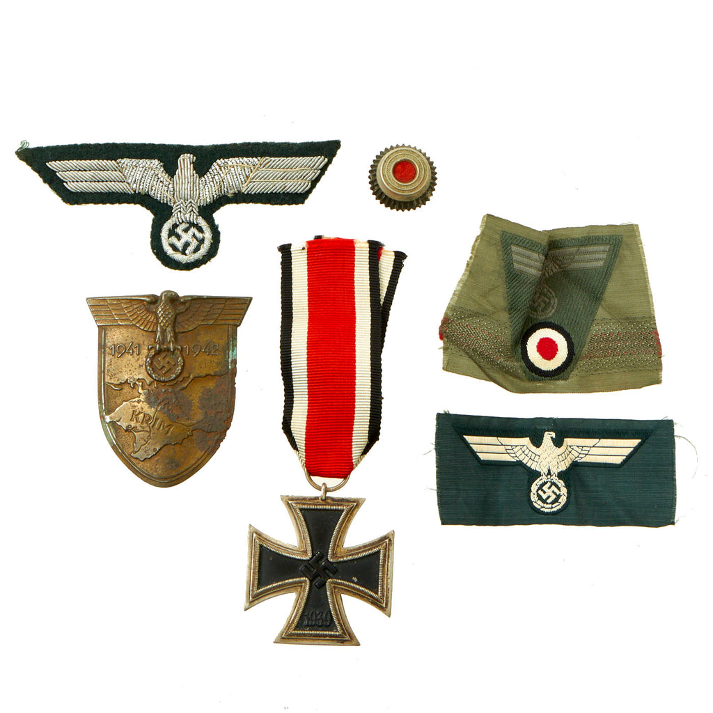 Original German WWII Medal and Insignia Grouping with EKII and Crimea Shield - 6 Items Original Items