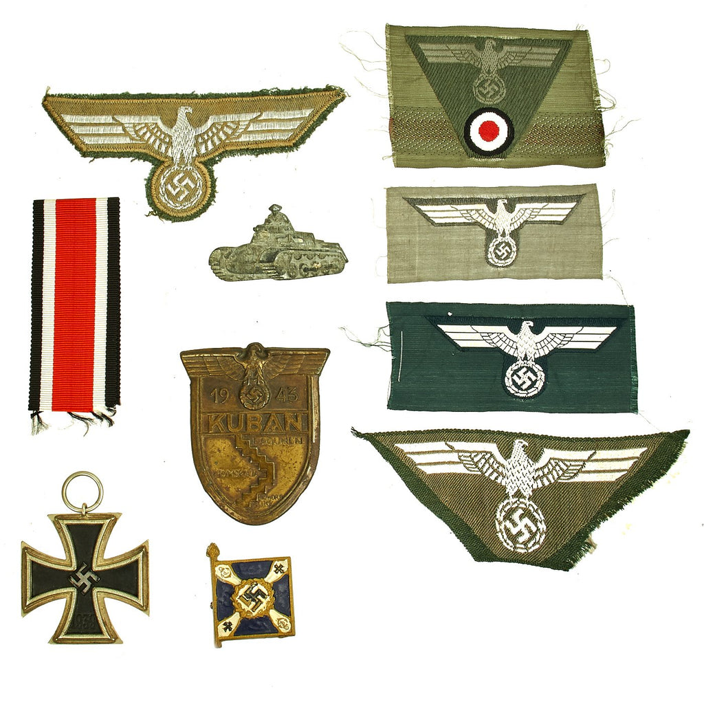 Original German WWII Heer Army Officer Insignia & Medal Grouping with Iron Cross 2nd Class & Kuban Shield Original Items
