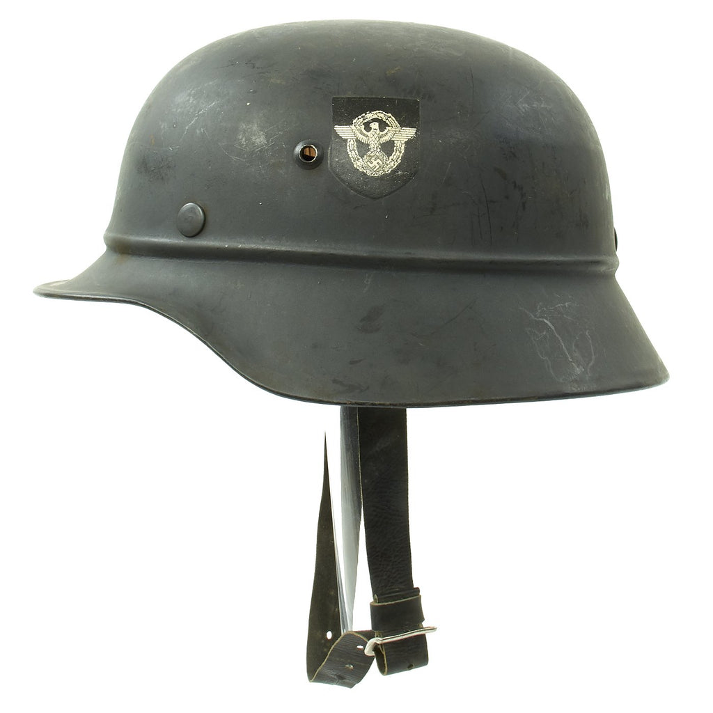 Original German WWII Beaded M35 NSDAP Double Decal Civic Police Steel Helmet - size 57 Liner Original Items