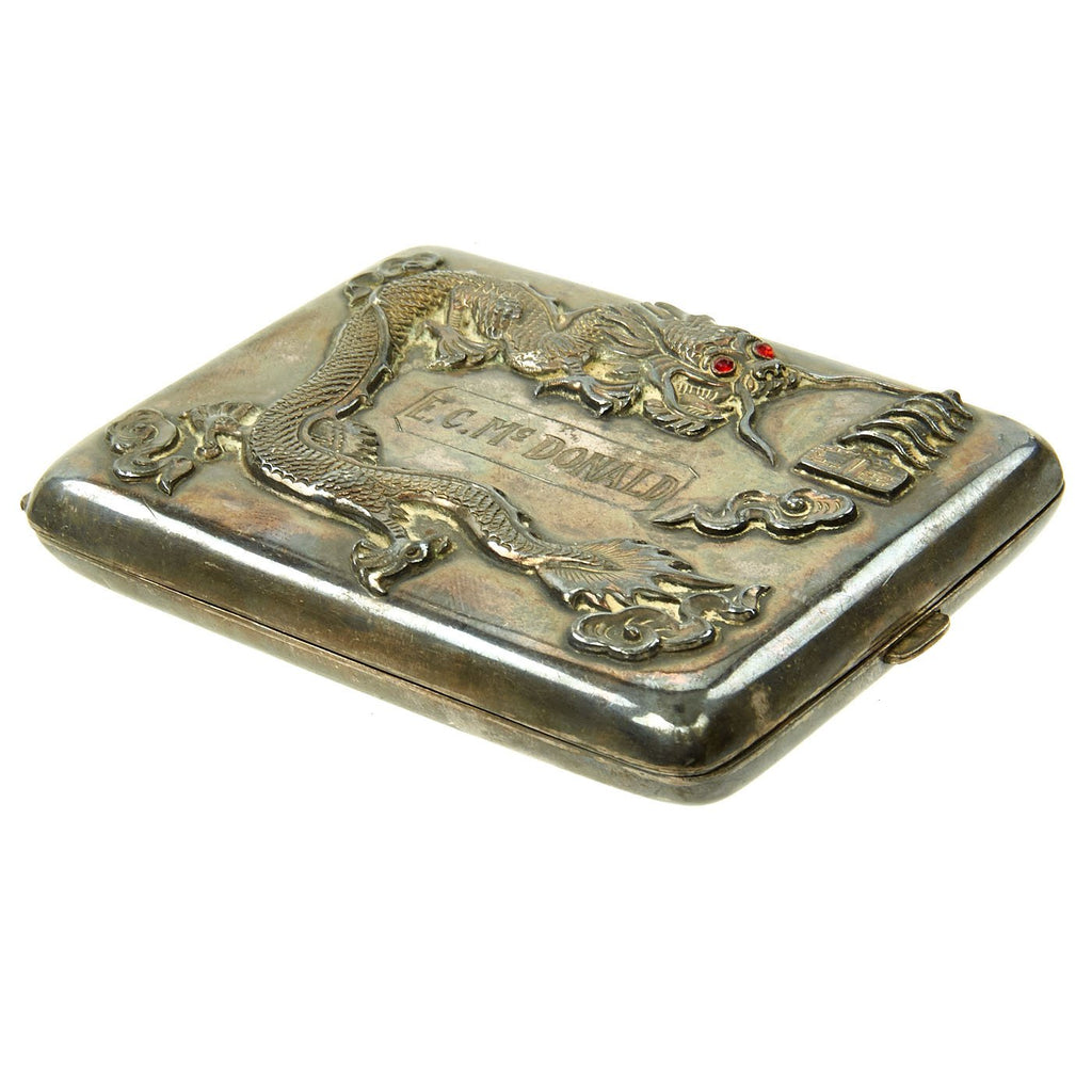 Original U.S. WWII China Marine Named Silver Cigarette Case with Dragon and Temple Original Items