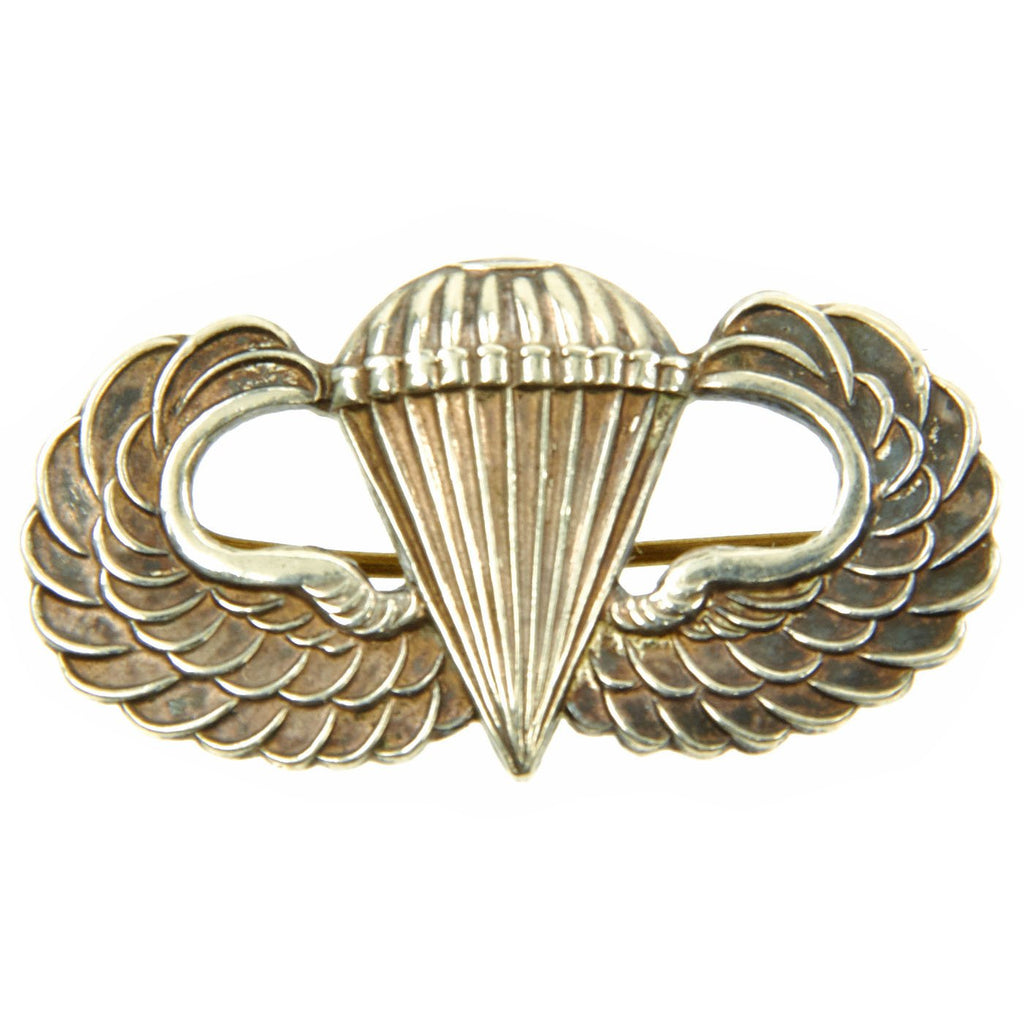 Original U.S. WWII Airborne British Made Jump Wings by J.R. Gaunt of London - Pin Back Parachutist Badge Original Items