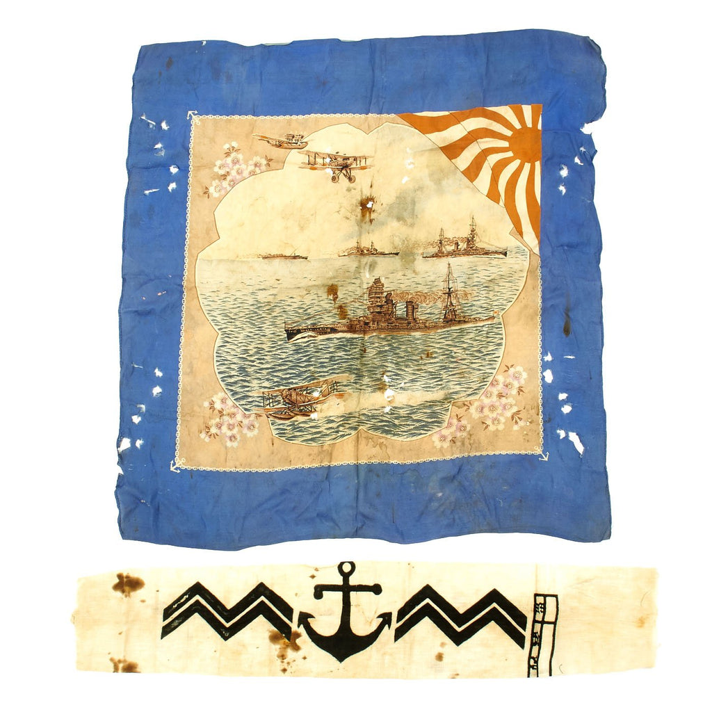 Original Japanese WWII Naval Landing Forces Headband with Decorative Navy Flag - USGI Bring Back Original Items