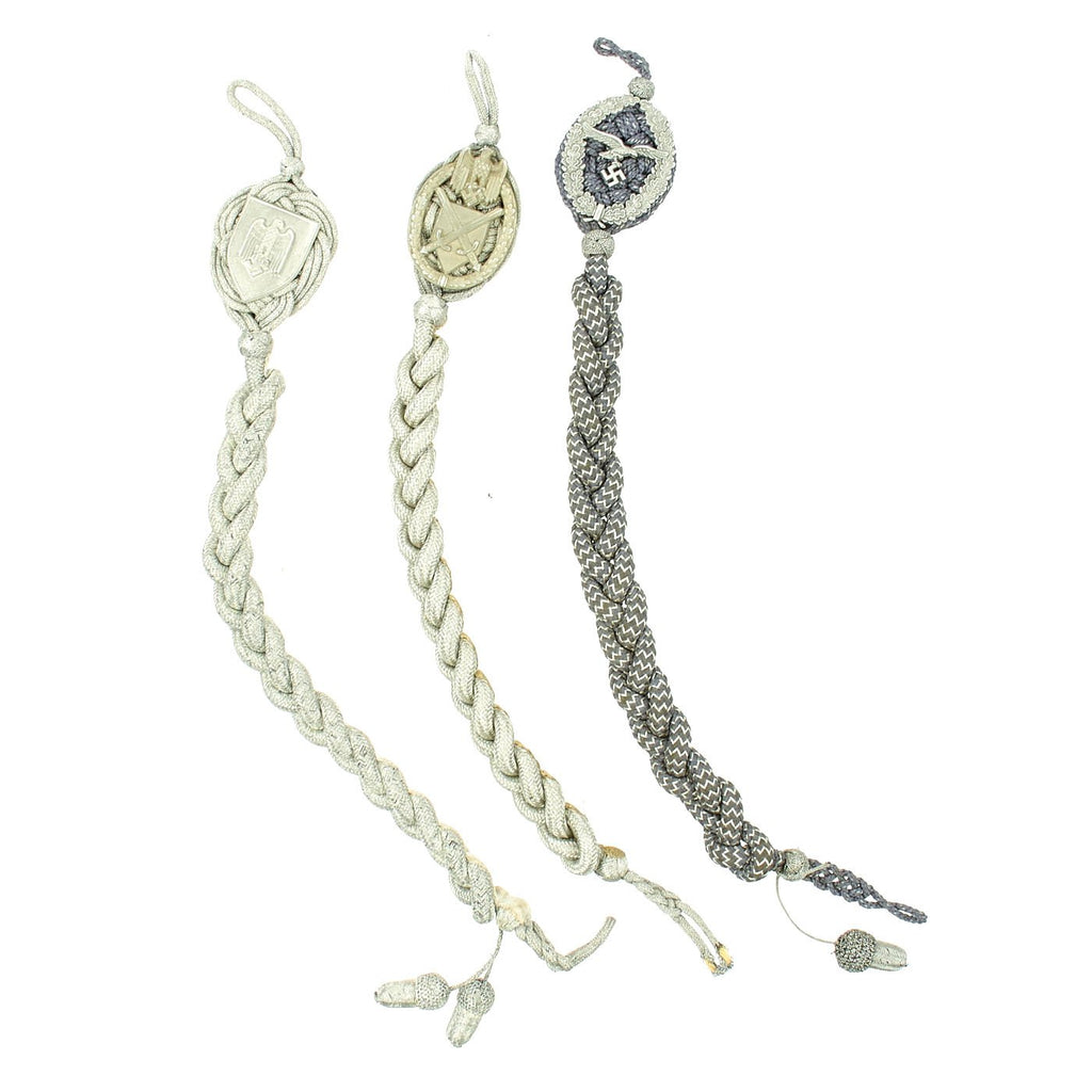Original German WWII Set of 3 Marksmanship Lanyards - Two Heer Army and One Luftwaffe Original Items