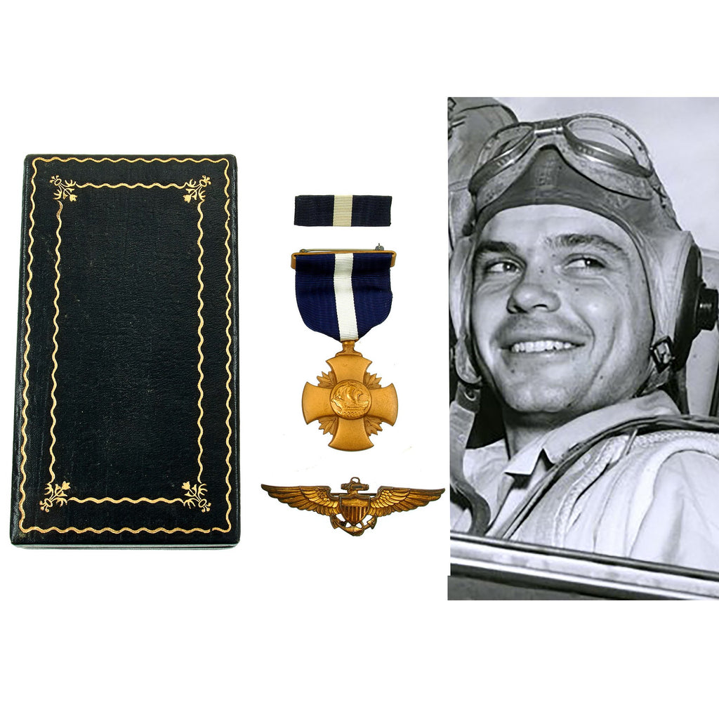 Original U.S. WWII Navy Cross with Case and Gold Pilot Wings named to MIA-KIA Lieutenant Junior Grade William Maier Original Items