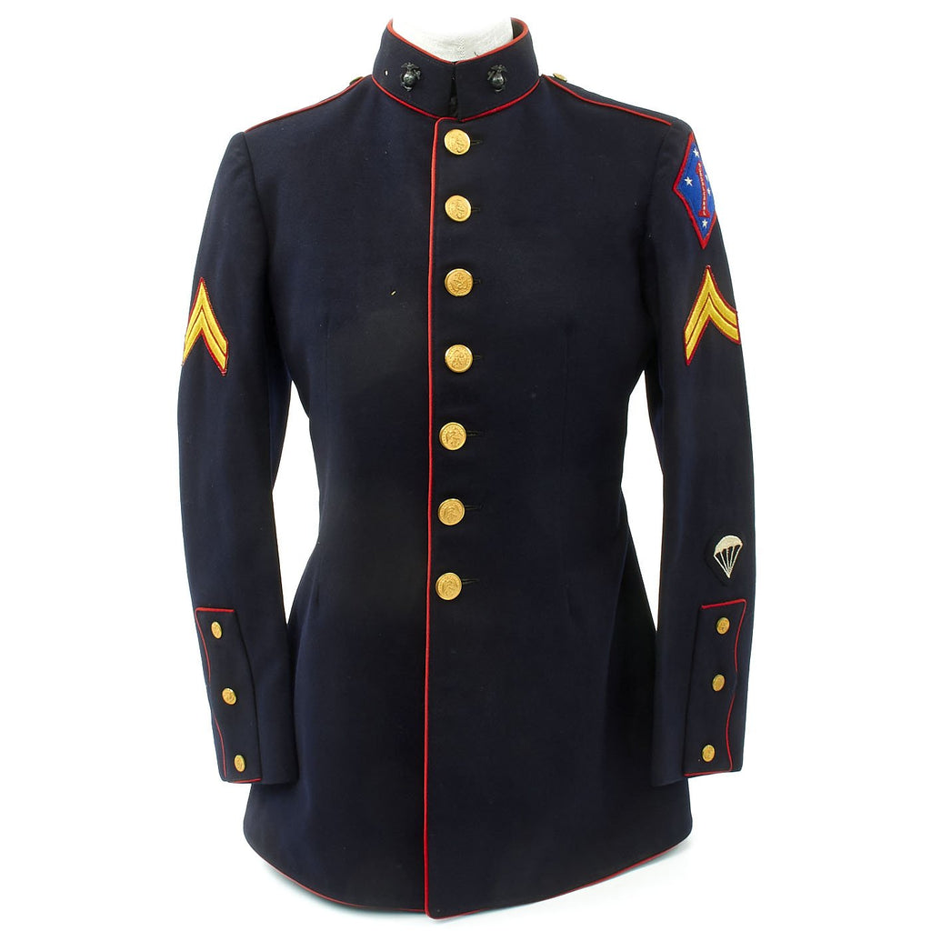 Original U.S. WWII USMC 1st Marine Division Blood Patch Dress Tunic with Parachutist Patch Original Items