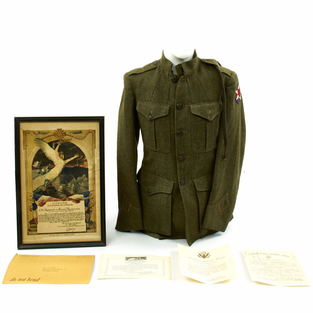 Original WWI U.S. Identified 5th Marines Uniform Tunic with Croix de Guerre Citation Original Items