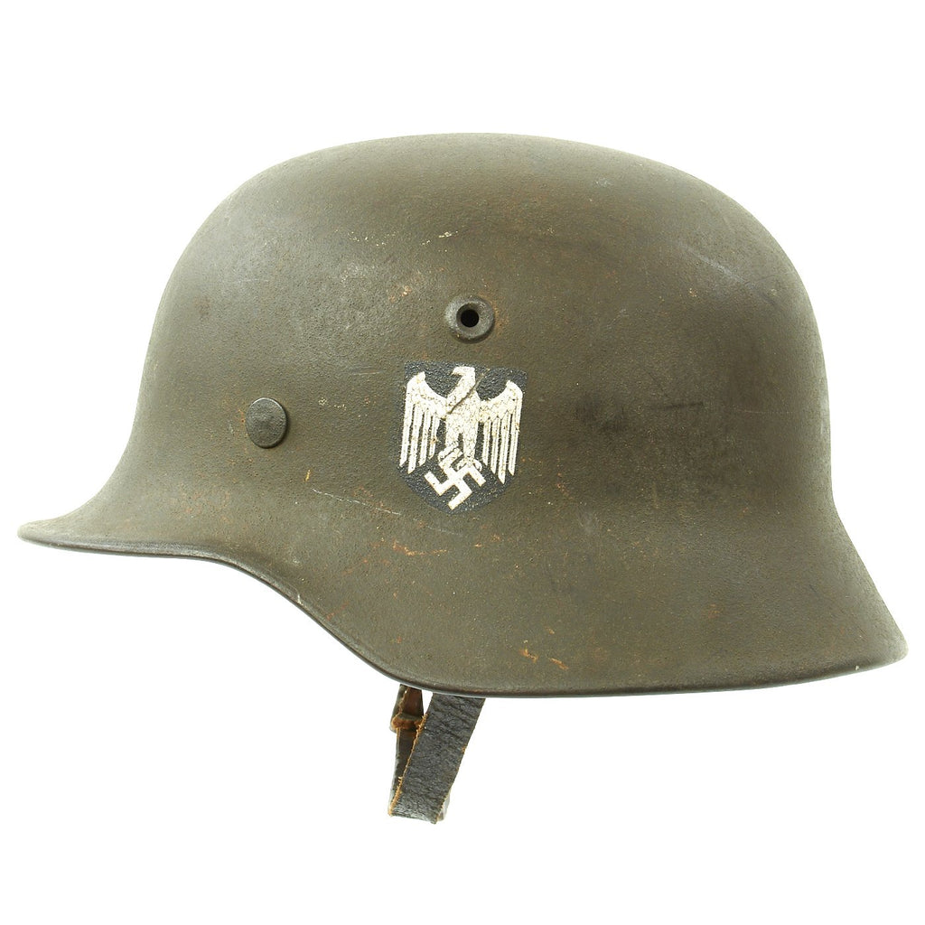 Original German WWII Army Heer M40 Single Decal Steel Helmet with Textured Paint and Size 55 Liner - NS62 Original Items