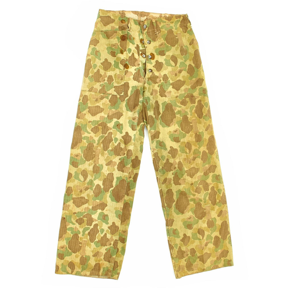 Original U.S. WWII Named USMC P42 Reversible Camouflage HBT Trousers Original Items
