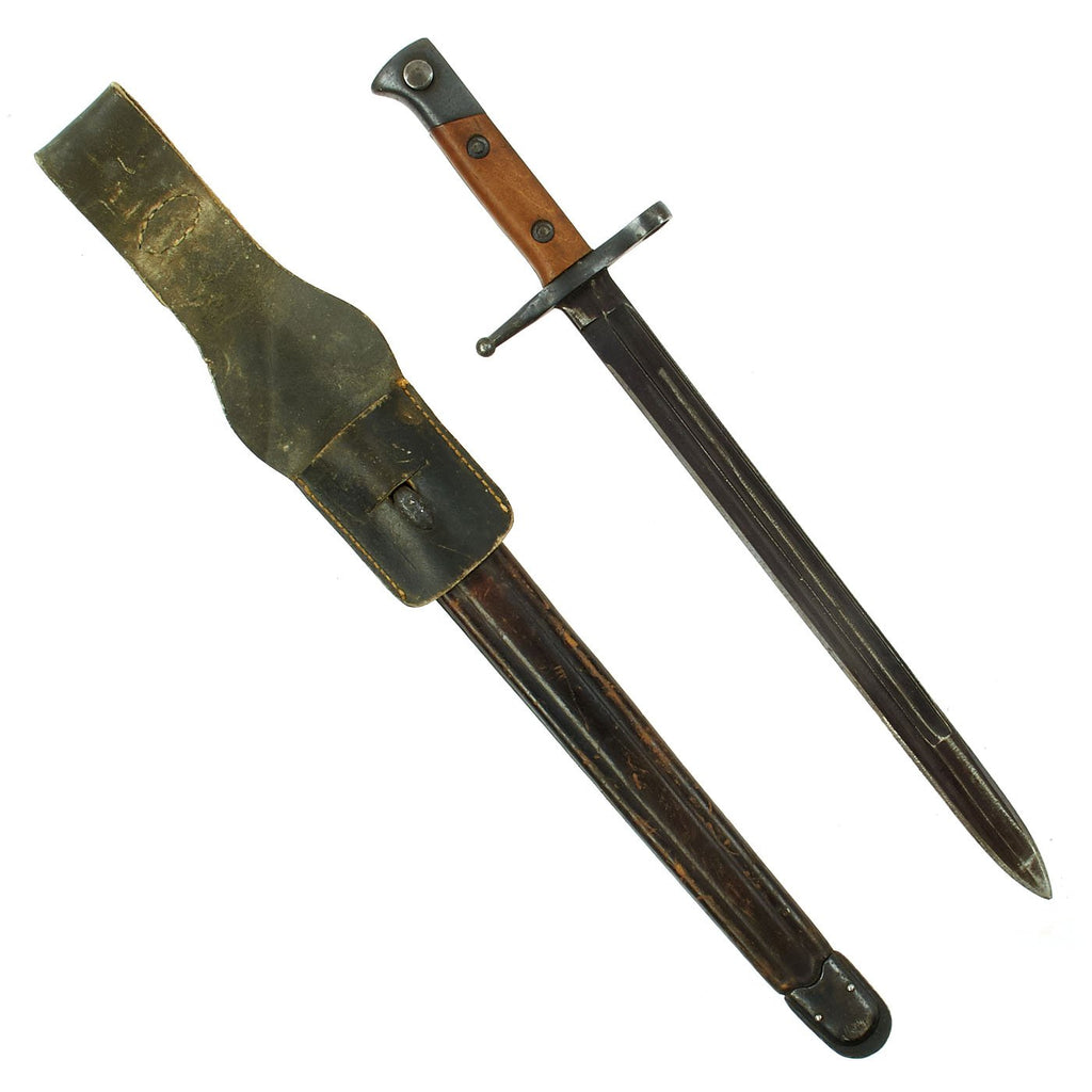 Original WWII Italian M1891 Carcano - Mannlicher Rifle Bayonet with Leather Scabbard and Frog Original Items