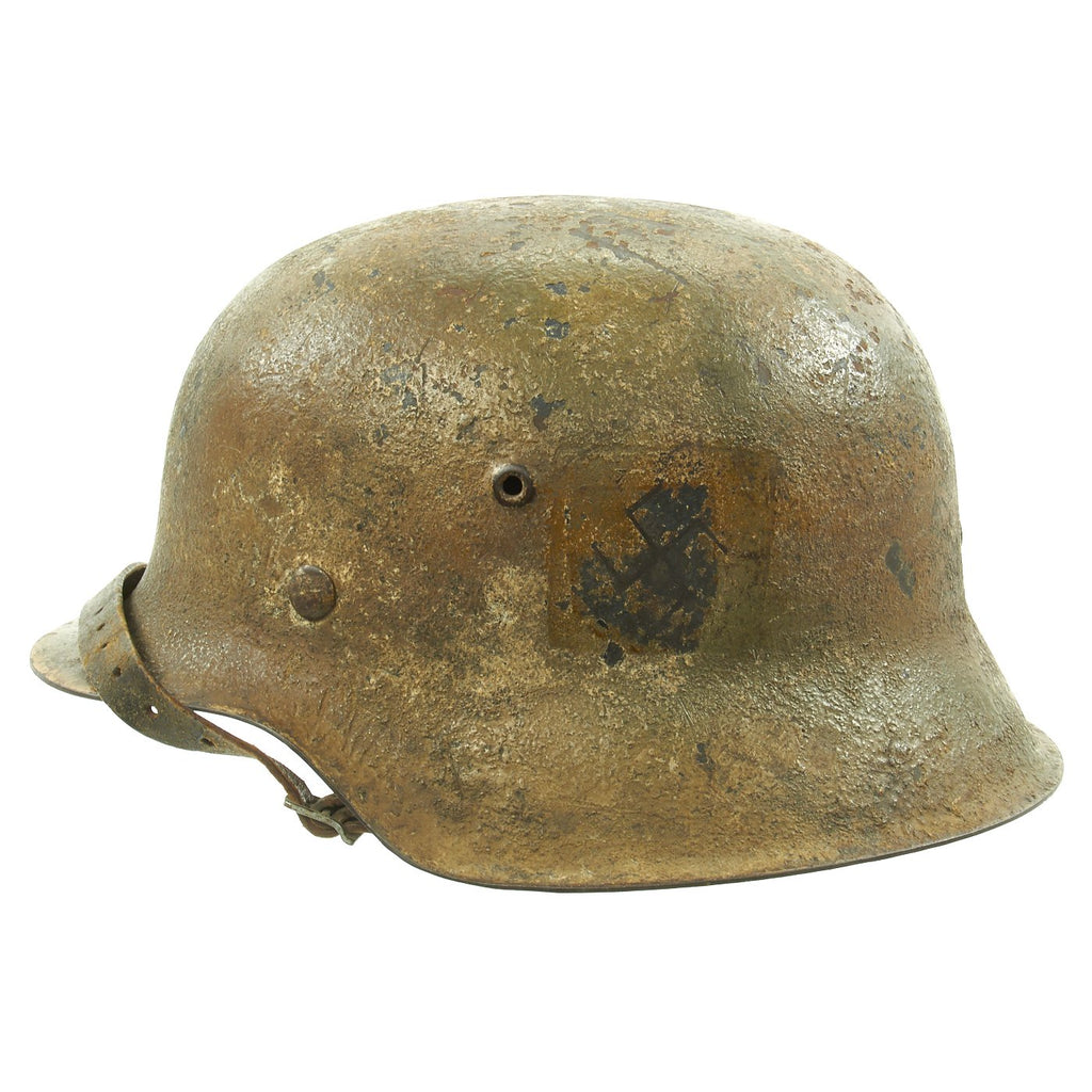 Original German WWII M42 Army Heer Helmet with Textured Camouflage Paint and 57cm Liner - hkp64 Original Items