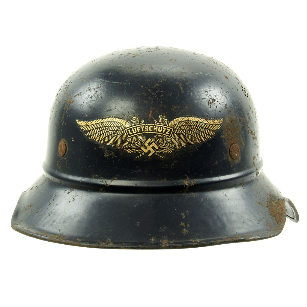 Original German WWII M38 Luftschutz Beaded Gladiator Air Defense Helmet - marked and dated 1939 Original Items