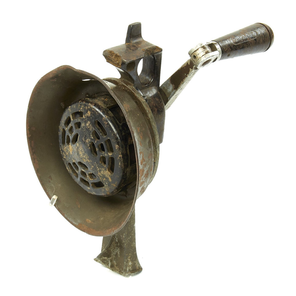 Original German WWII Bakelite Hand-Crank Air Raid Siren by Helin dated 1944 - Handsirene Original Items