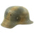 Original German WWII M42 Army Heer Helmet with Textured Tan Camouflage Paint and Battle Damage - EF64 Original Items