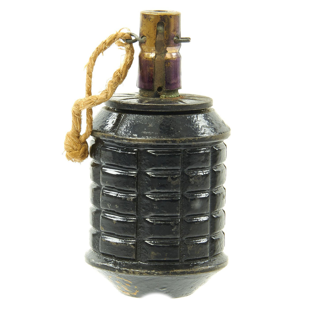 Original Japanese WWII Type 97 Inert Fragmentation Hand Grenade with Fuse dated 1939 and Detonator Original Items