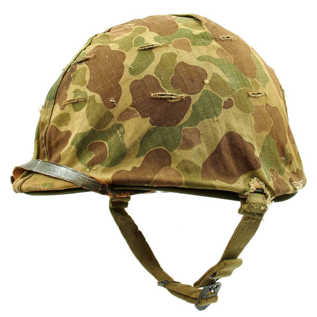 Original U.S. Korean War M1 Helmet with USMC HBT Camouflage Cover and CAPAC Liner Original Items