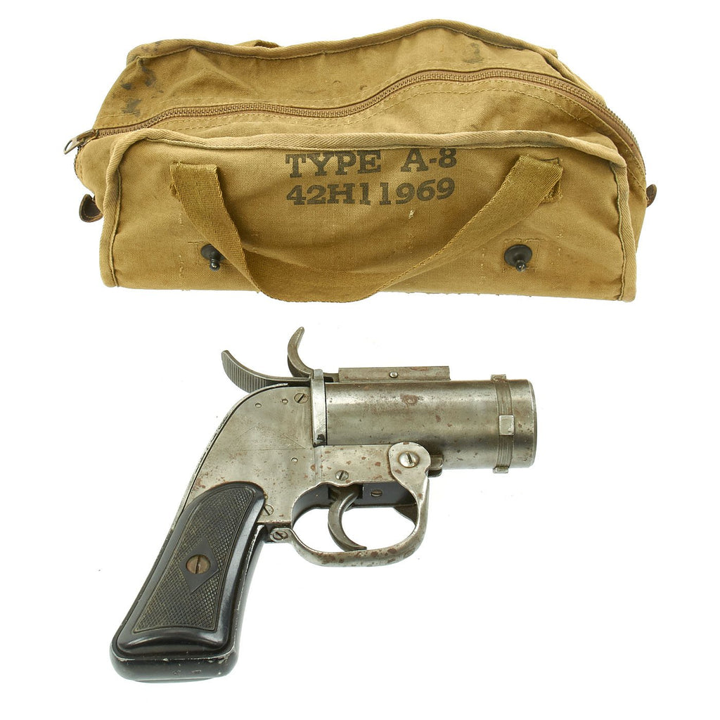 Original U.S. WWII M8 Pyrotechnic 37mm Flare Signal Pistol by Eureka Vacuum with A-8 Pouch and Dummy Flares Original Items