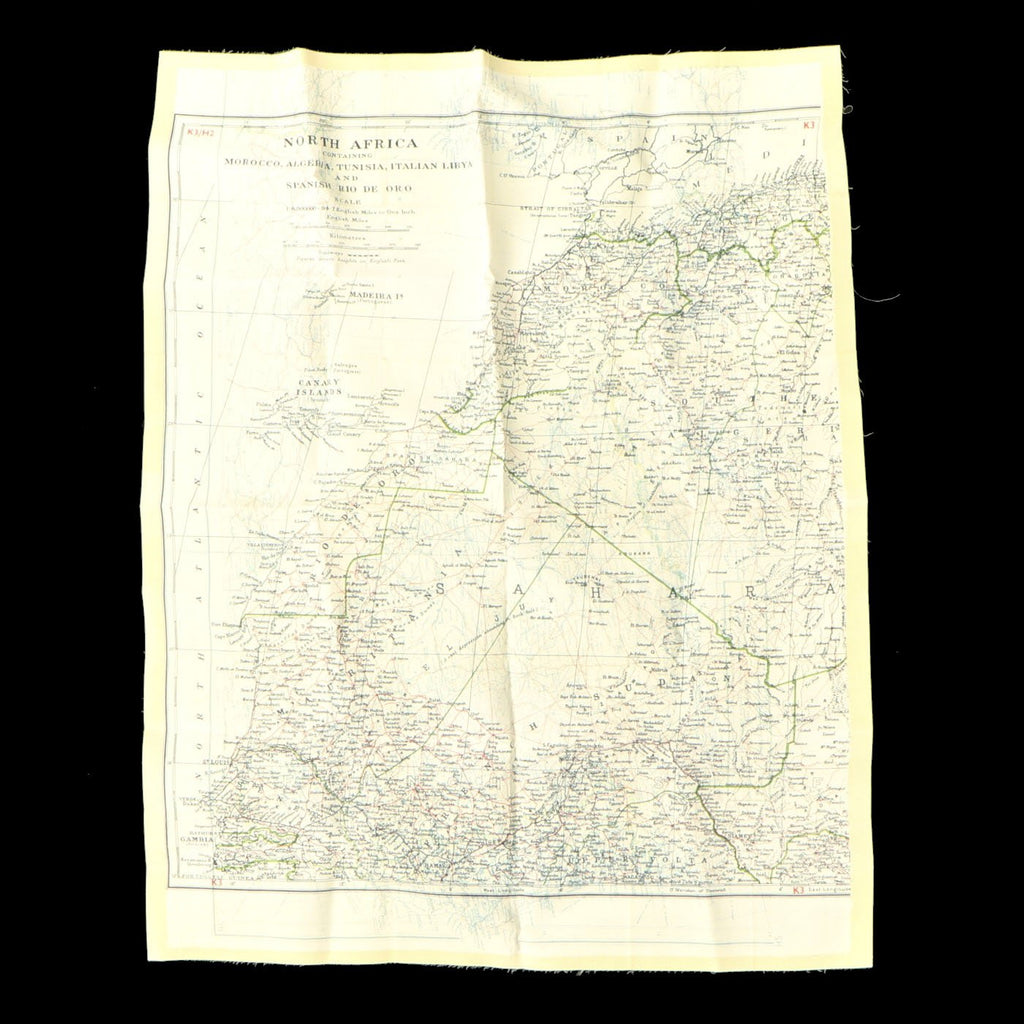 Original British WWII Royal Air Force Air Ministry K3/H2 Silk Escape Map of Spain and North Africa - RAF Original Items