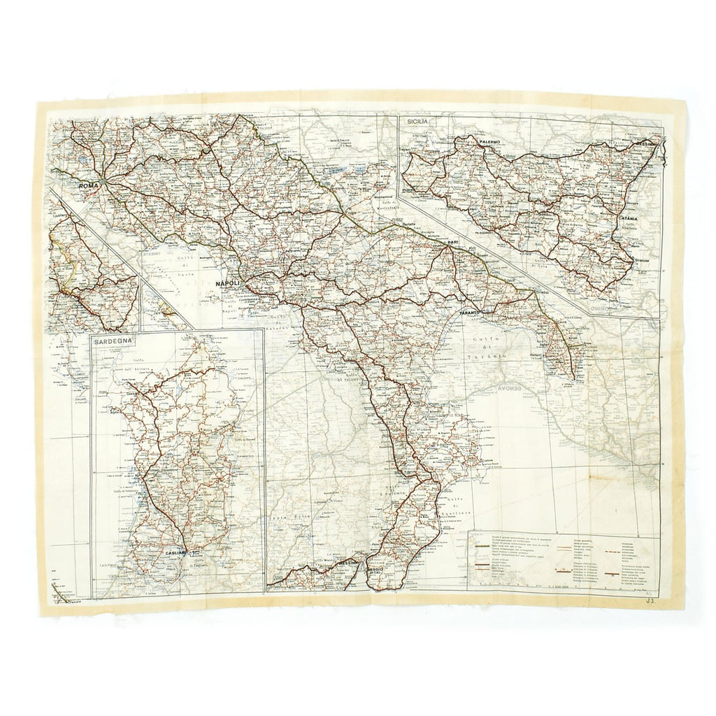 Original British WWII Allied Forces Silk Escape Map of Italy J3 and J4 - 20" x 15.75" Original Items
