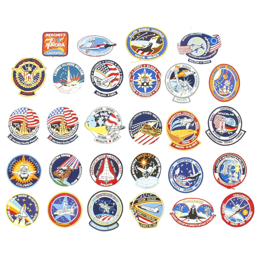 Original U.S. NASA Space Shuttle Challenger Disaster and Columbia Mission Patches - Set of 28 Original Items