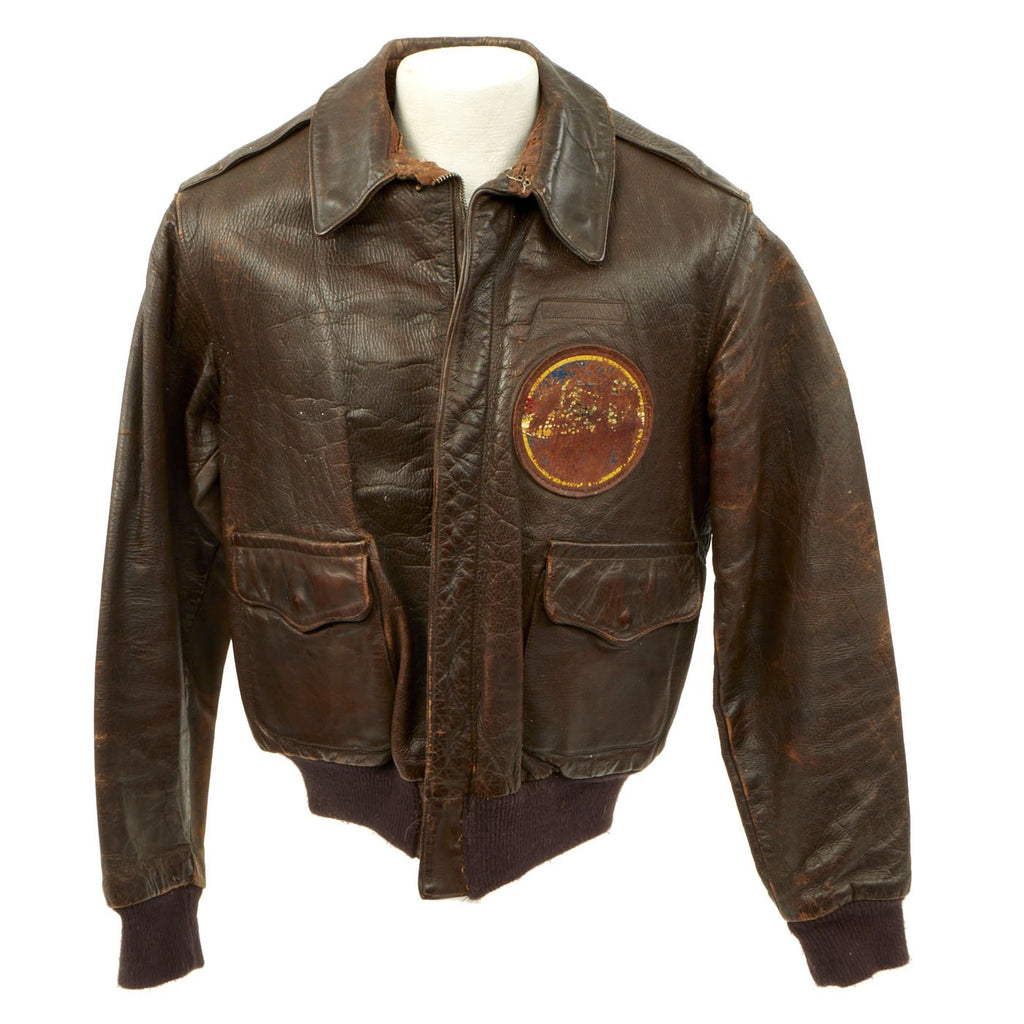 Original U.S. WWII Army Air Force A-2 Flight Jacket with Squadron Patch Original Items