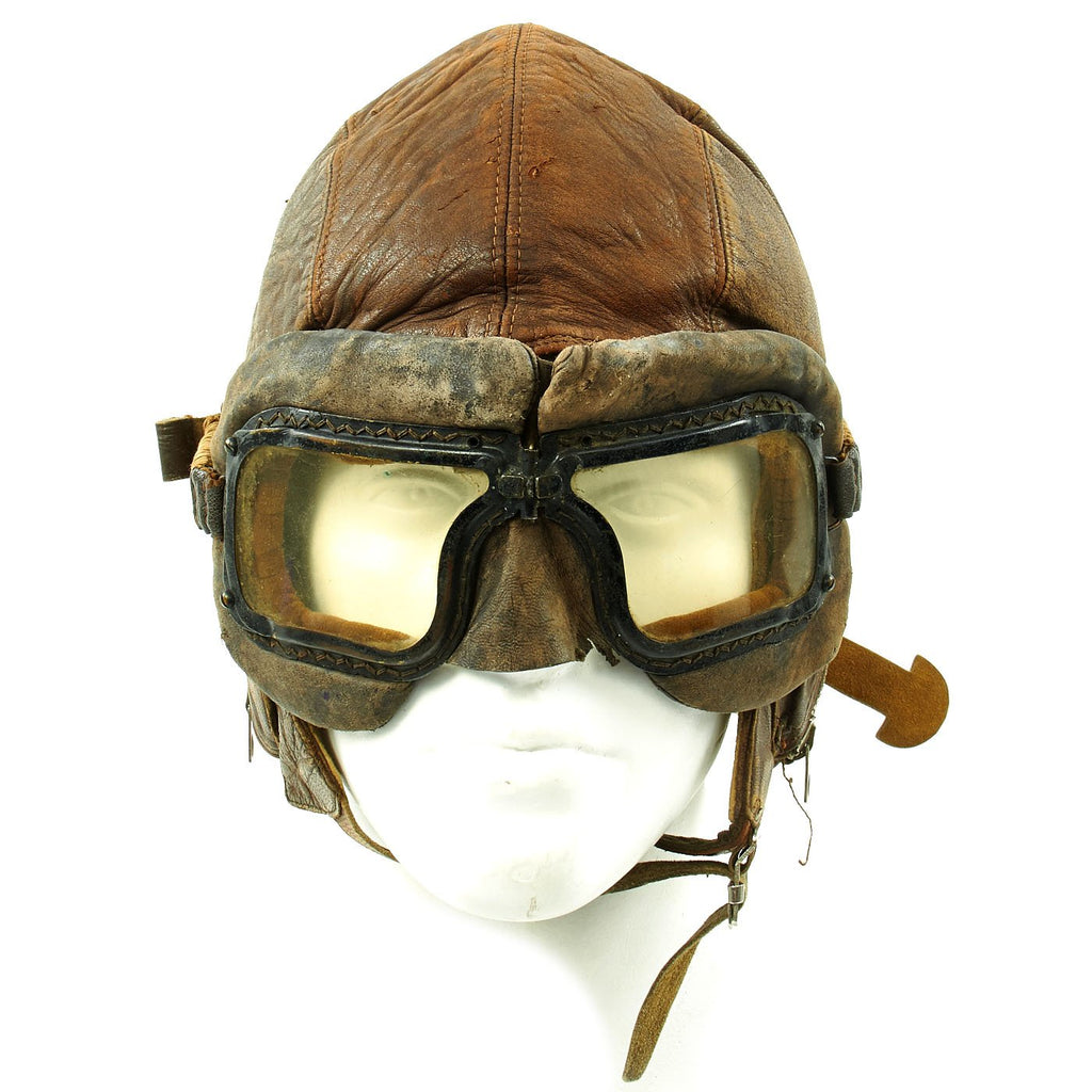 Original WWII Royal Canadian Air Force RCAF Leather Flying Helmet with 1942 dated MkIII Goggles Original Items