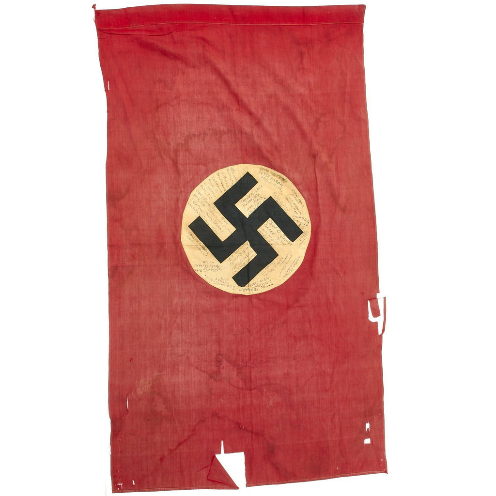 Original German WWII National Flag Banner Signed by Company B, 23rd Armored Engineer Battalion, 3rd Armored Spearhead Division Original Items