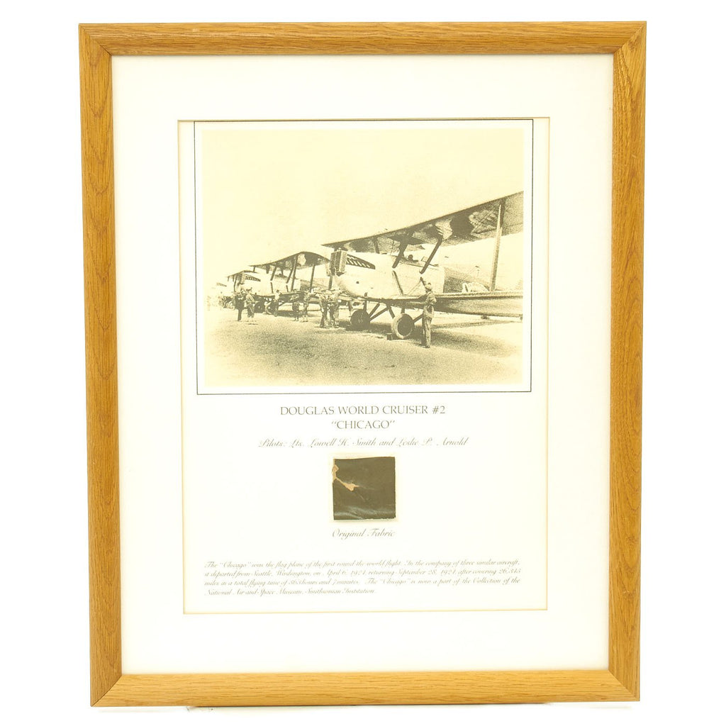 Original U.S. Framed Fabric Piece from Douglas World Cruiser #2 "Chicago" - First Round-the-World Flight in 1924 Original Items