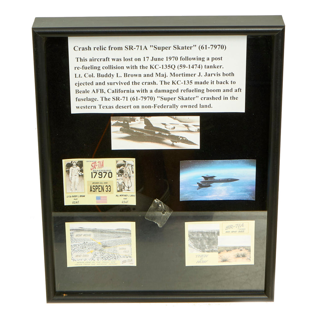 Original U.S. Lockheed SR-71 Blackbird “Super Skater” Fragment In Shadow Box Recovered From 1970 Crash Site - 14 ⅝” x 11 ¾” Original Items