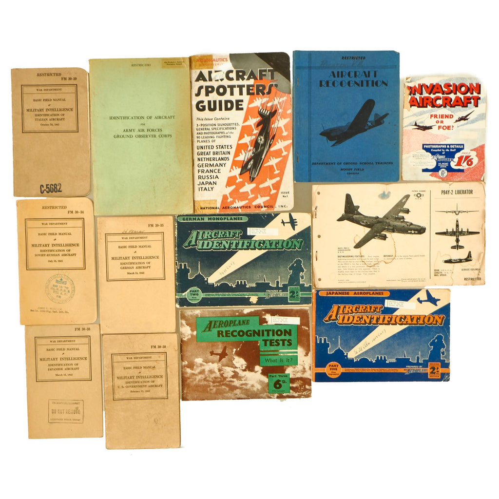 Original U.S. WWII US Army Air Forces Aircraft Recognition Books For Allied and Axis Aircraft Types - 13 Total Original Items