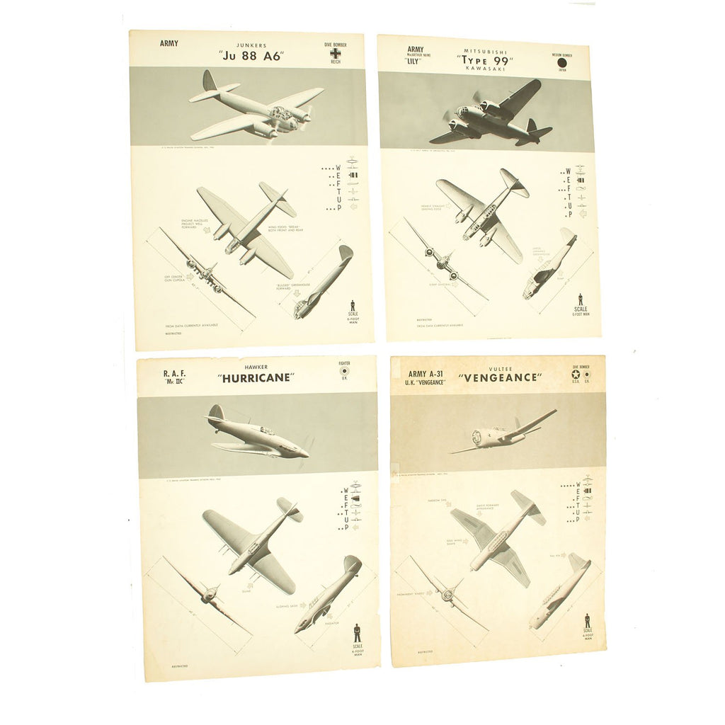Original U.S. WWII Naval Aviation Training WEFTUP ID Posters - Set of Four - German, Japananse, U.S. and British Aircraft Original Items
