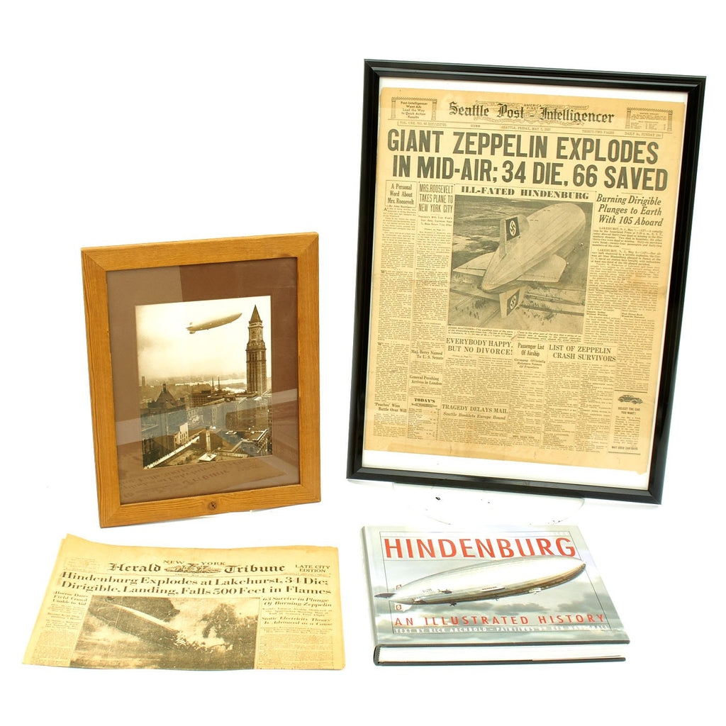 Original U.S. Photo of LZ 129 Hindenburg Zeppelin Airship over Boston with Book and Newspaper Articles Original Items