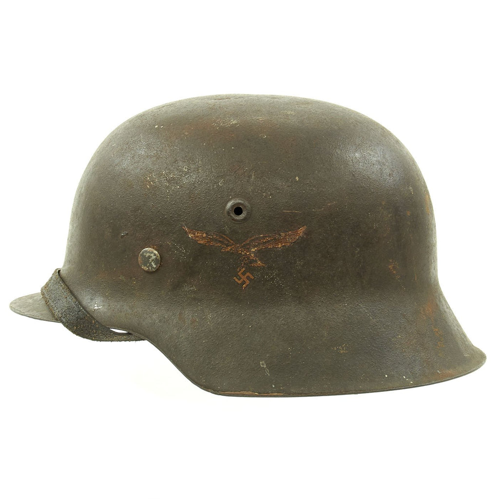 Original German WWII M42 Single Decal Battle Damaged Luftwaffe Helmet with 57cm Liner - NS64 Original Items