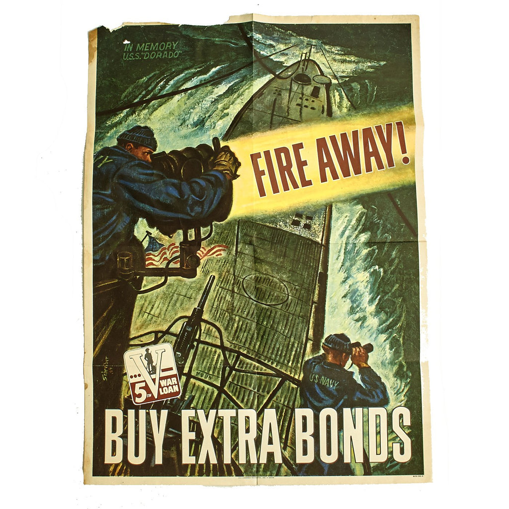 Original U.S. WWII Propaganda Poster - USS Dorado Submarine - Buy Extra War Bonds Original Items