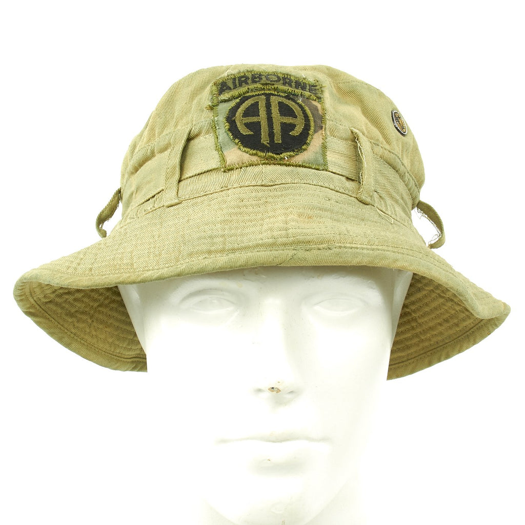 Original U.S. Vietnam War Locally Made Boonie Tropical Hat with 82nd Airborne Insignia Original Items