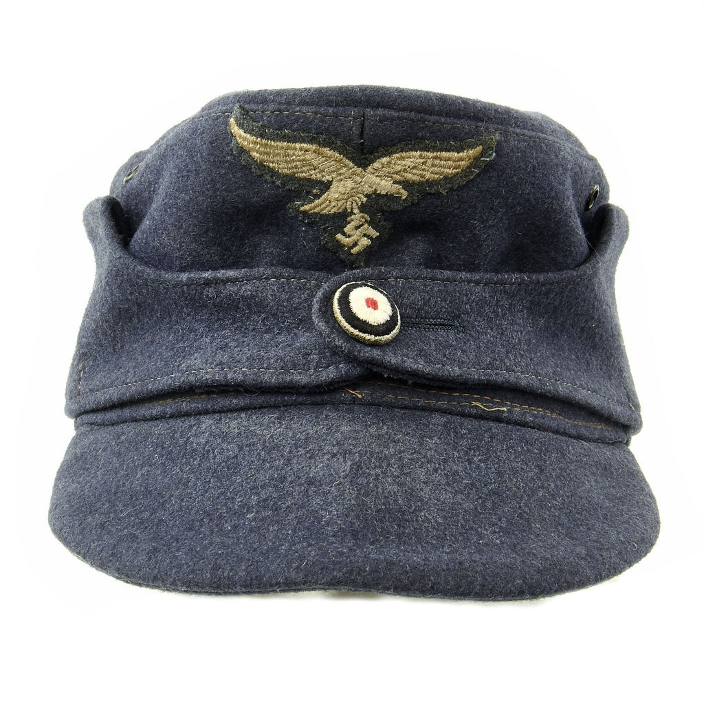 Original German WWII Luftwaffe M43 Wool Field Cap with Cockade Button in size 55 - dated 1944 Original Items