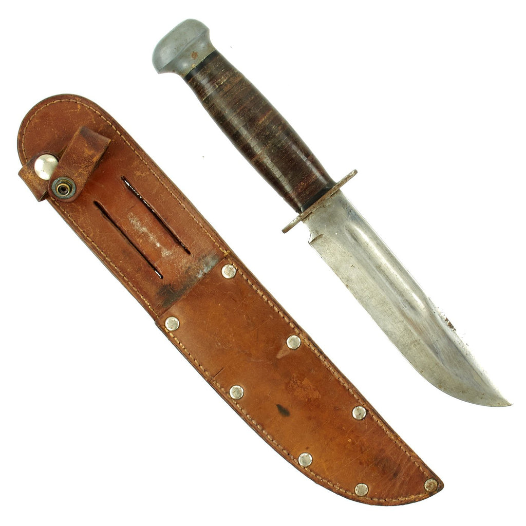 Original U.S. WWII RH PAL 36 MkII-Style Fighting Knife with Leather Scabbard Original Items