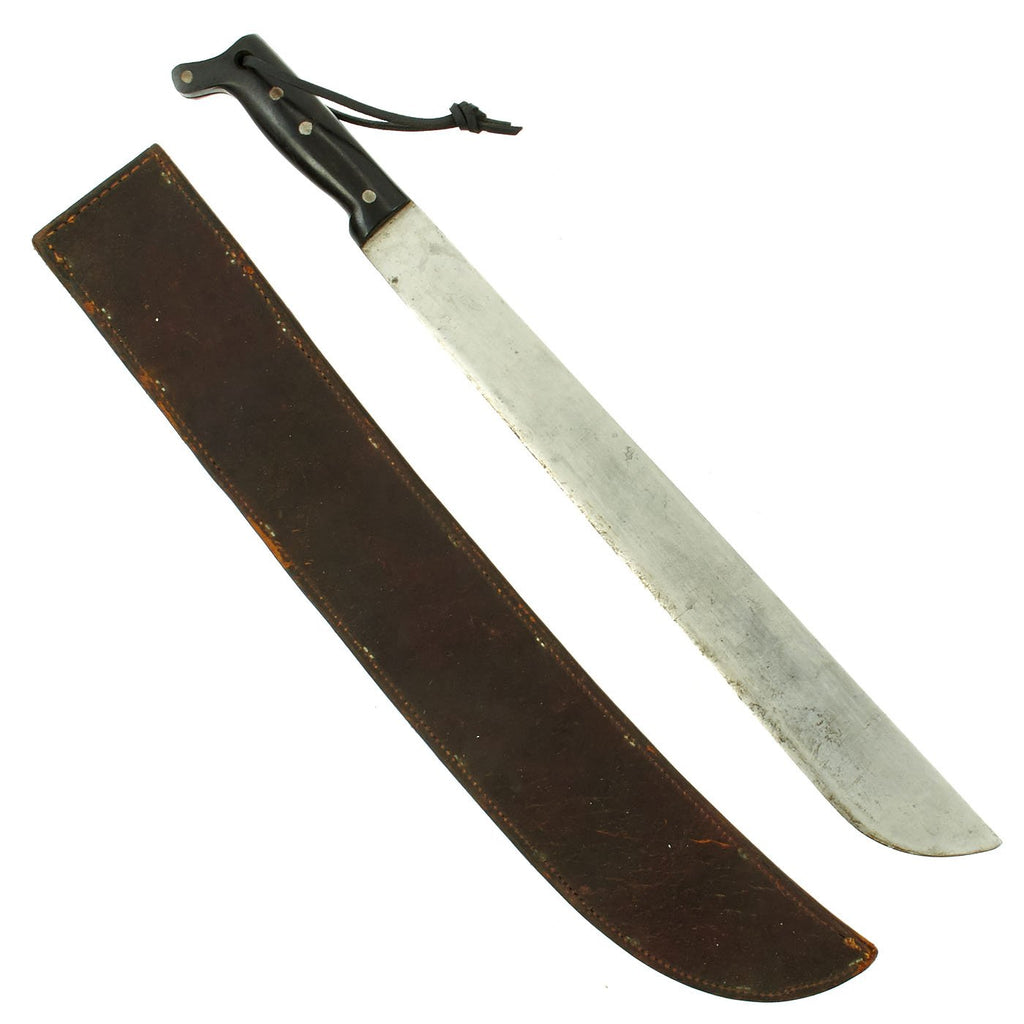 Original U.S. WWII Collins & Co. Legitimus Long Jungle Machete with Leather Scabbard by BoyT - dated 1942 Original Items