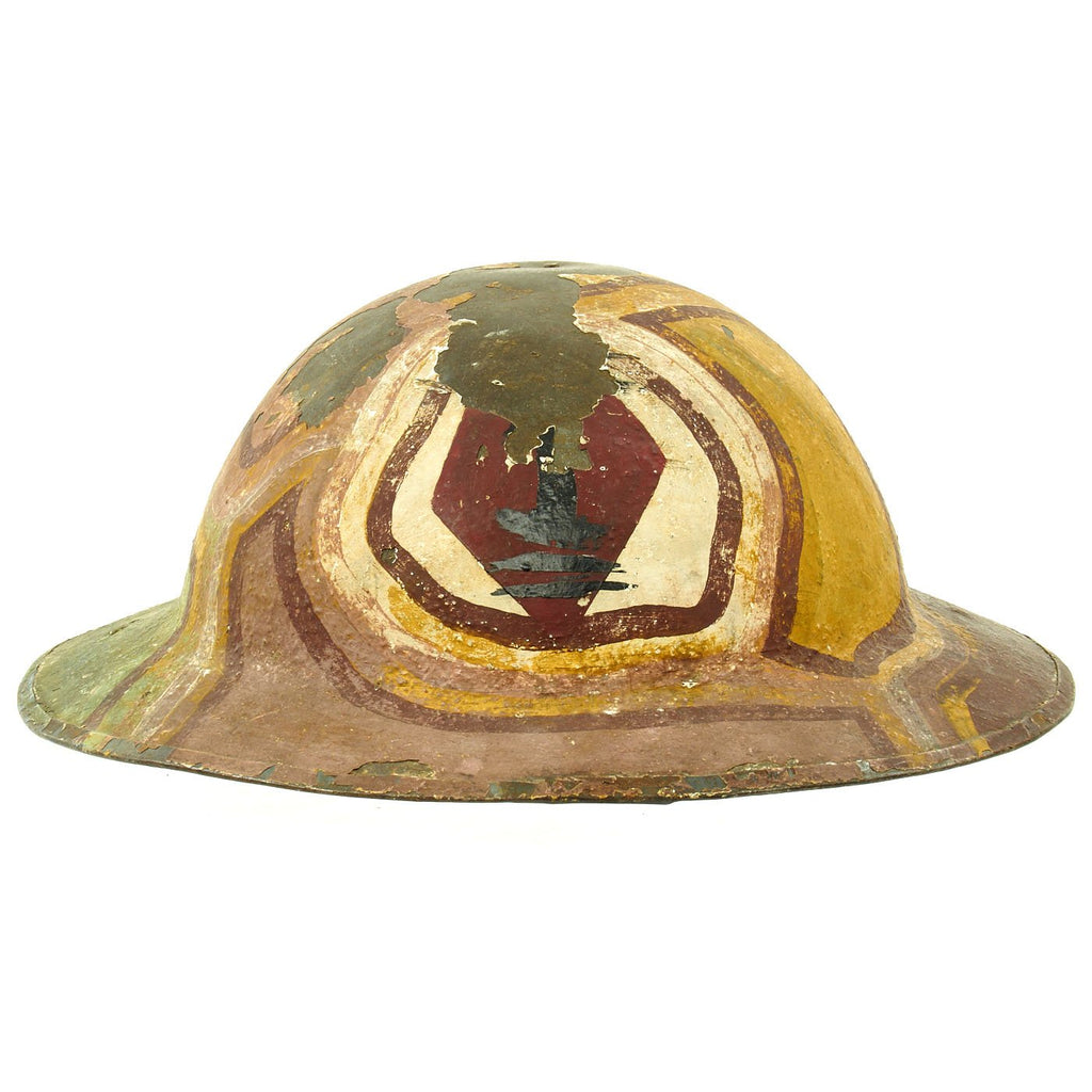 Original U.S. WWI M1917 Doughboy Helmet with Multi-Color Camouflage Paint Original Items