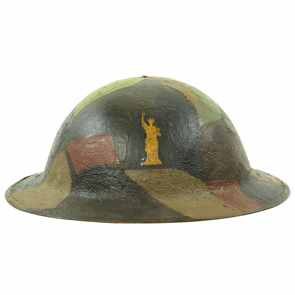 Original U.S. WWI M1917 77th Infantry Division Camouflage Doughboy Helmet - Statue of Liberty Division Original Items