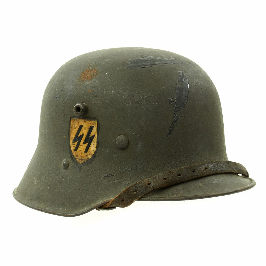 Original Austrian WWI M17 Helmet Converted WWII German SS with Double Paper Decals - Size 66 Original Items