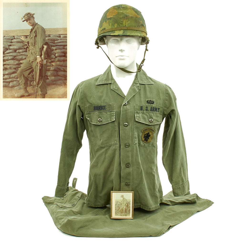 Original U.S. Vietnam War Named 82nd Airborne Uniform and M1 Helmet Original Items