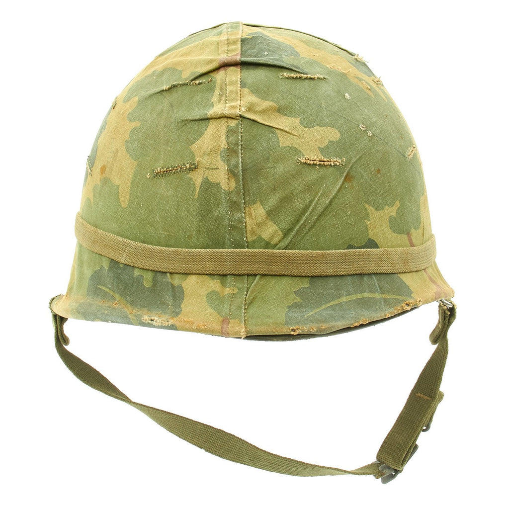 Original U.S. Vietnam War M1 Named Helmet with USMC Reversible Camouflage Cover Original Items