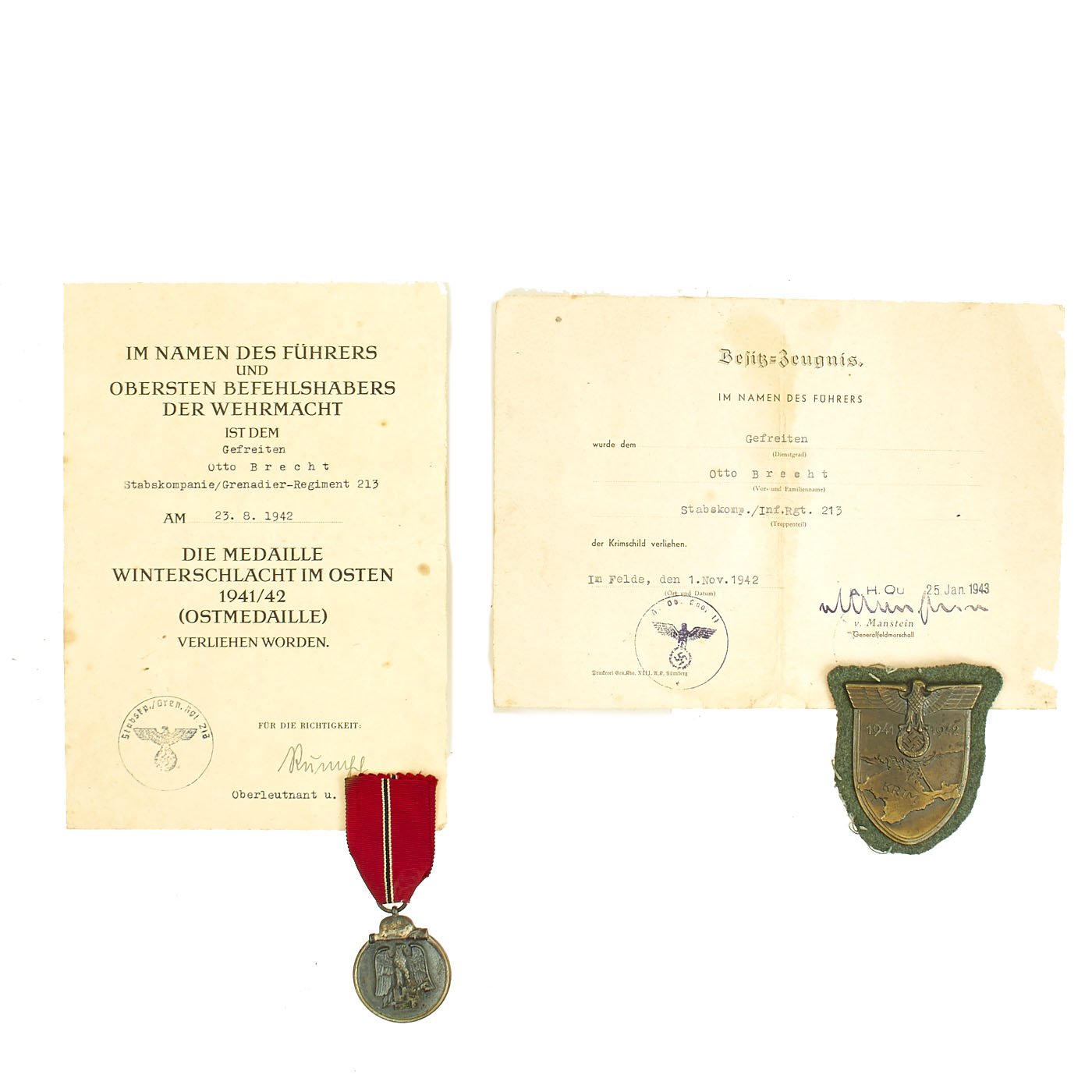 Original German WWII Eastern Front Medal and Crimea Shield with