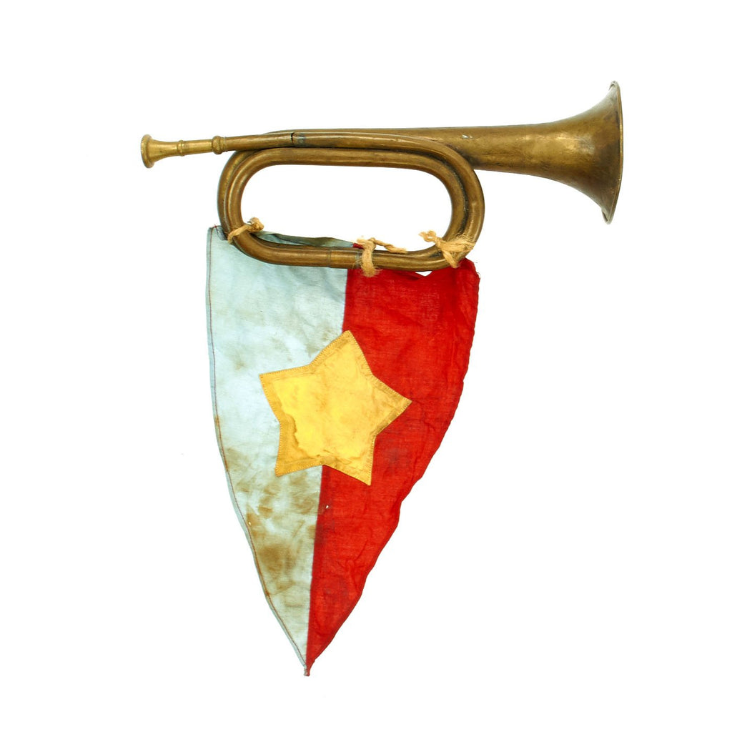 Original Vietnam War North Vietnamese Army Bugle with Attached Pennant Flag - Viet Cong Original Items