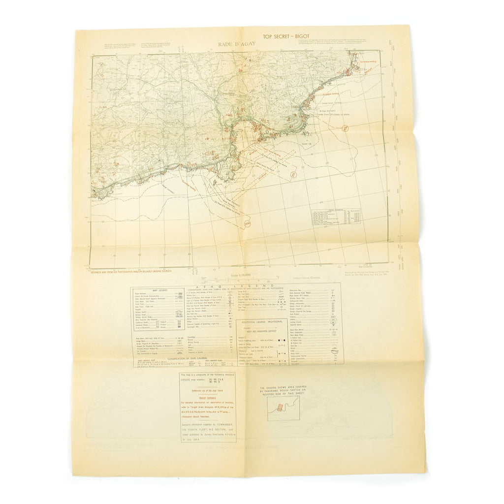 Original Rare Allied WWII Invasion Map of Agay Harbor in Southern France for Operation Dragoon - Rade D'Agay Original Items
