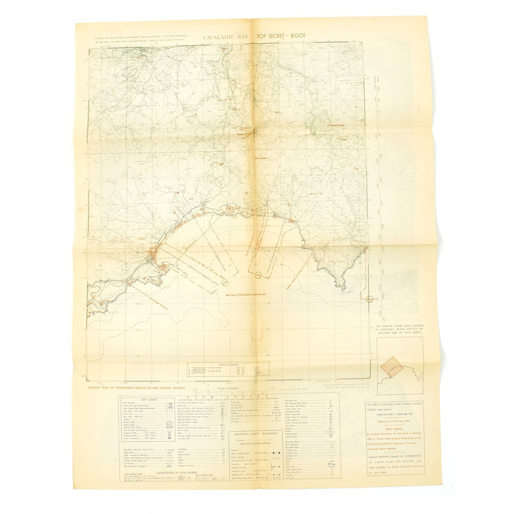 Original Rare Allied WWII Invasion Map of Cavalaire Bay in Southern France for Operation Dragoon Original Items