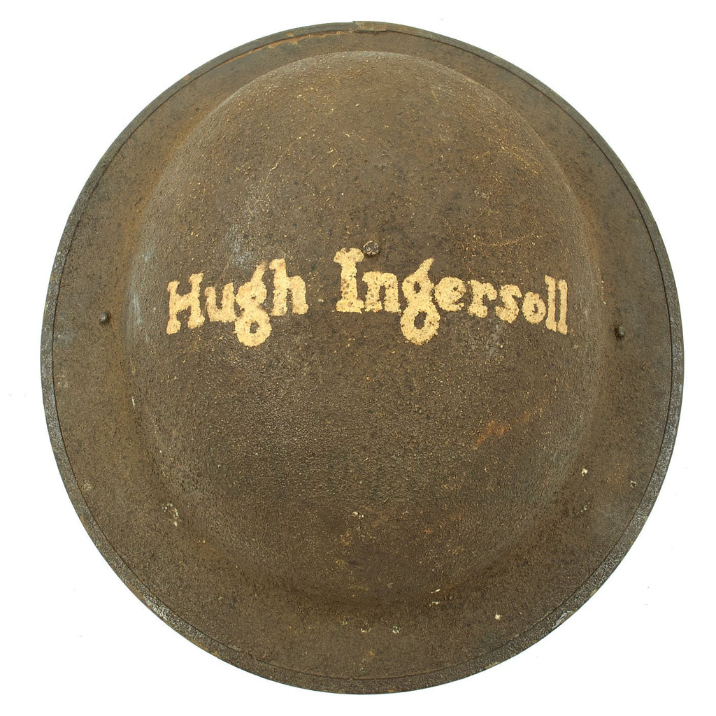 Original U.S. WWI M1917 Doughboy Helmet with Textured Paint named to Hugh Ingersoll Original Items