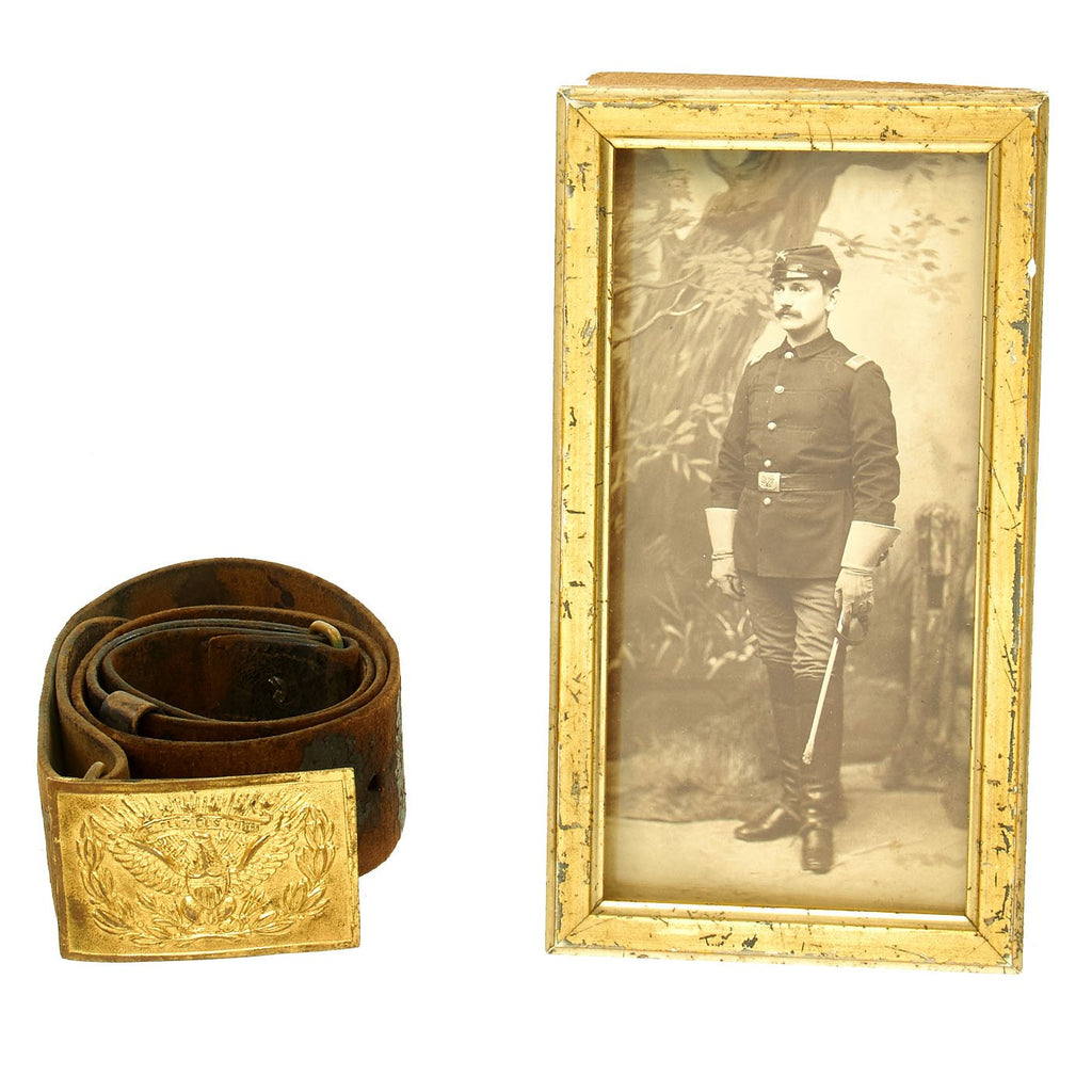 Original U.S. Civil War Era Officer's Portrait Photo with Model 1851 Regulation Belt Buckle & Belt Original Items