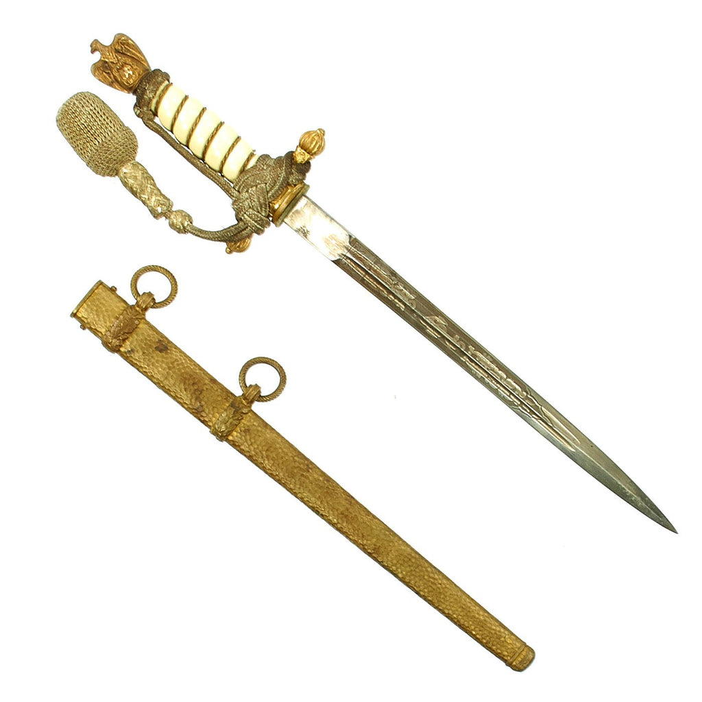 Original WWII German 2nd Model Naval Dagger by P.D. Lüneschloss with Hammered Scabbard & Portepee Original Items