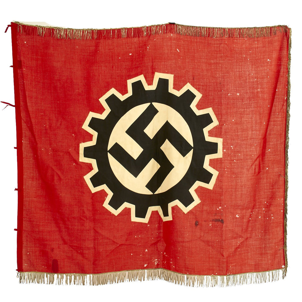 Original German WWII German DAF Labor Front 48" x 54" Fringed Flag - Deutsche Arbeitsfront Original Items